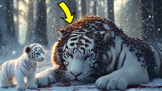 The smart baby white tiger went in search of a young man to rescue the injured mother white tiger.