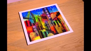 Colorful City Abstract Painting In Sponge \u0026 Paper Technique | Acrylics Painting | Art Demonstration