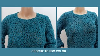 SUETER TEJIDO A CROCHET GRANNY SQUARE.