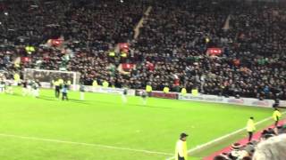 Hibs fans singing  at Tynecastle