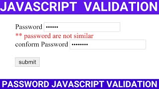 Password validation JavaScript in Hindi | password don't match , minimum and maximum character js