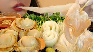 asmr)) Eating giant whelks, flounders, and scallops 🐚🐟🌊 [Subtitles ON]