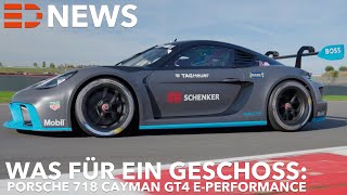 Mit dem rein elektrisch angetriebenen Porsche 718 GT4 e-Performance auf der Rennstrecke