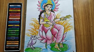how to draw maa laxmi for laxmi puja special,laxmi thakur drawing,maa laxmi drawing in oil pastel