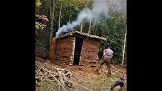 Build a Forest House With Mud and Wood | Log Cabin - Bushcraft