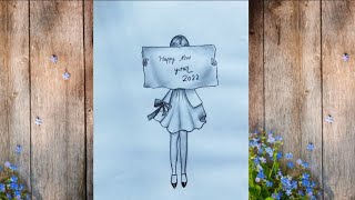 How to draw a girl holding a signboard \