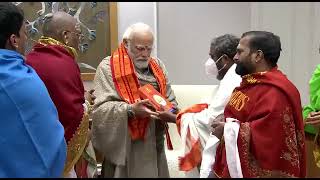 Priests from Tirupati temples met Prime Minister Narendra Modi and gave him Prasad from the temples