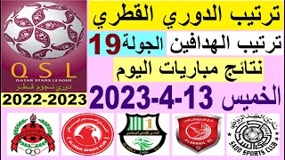 ترتيب الدوري القطري وترتيب الهدافين ونتائج مباريات اليوم الخميس 13-4-2023 الجولة 19 - دوري نجوم قطر