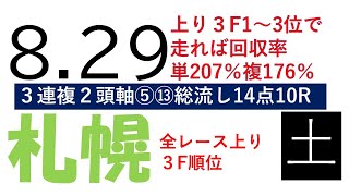 8月29日土曜日　札幌競馬場　上り3F順位データ　オホーツクS 2020 (新馬戦除く)