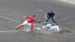 糸原健斗 2塁手 タイムリーヒット！　梅野捕手 ナイススライディング！