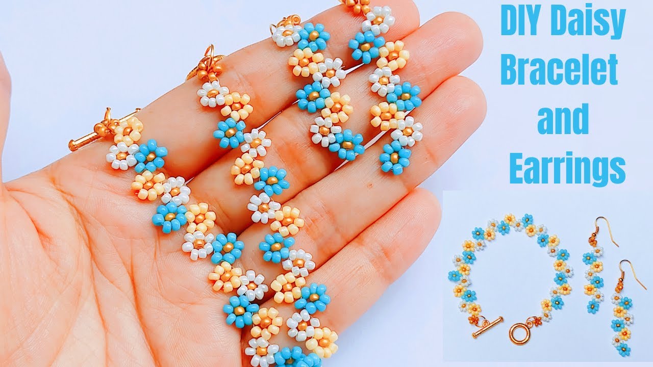 Seed Bead DAISY FLOWER Bracelet And Earrings Tutorial With Step By Step ...