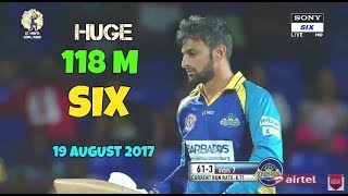 Shoaib Malik Hits Huge 118m Six -  Out Of Ground CPL 2017- August 19 vs St Kitts and Nevis Patriots