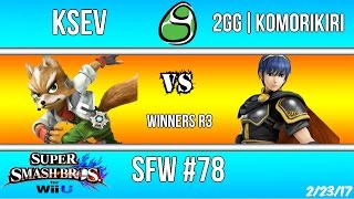 SFW #78: Ksev (Fox) vs 2GG|Komorikiri (Marth)