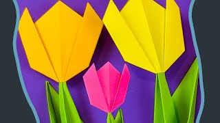 Folding simple origami paper tulips is child's play - great DIY craft idea