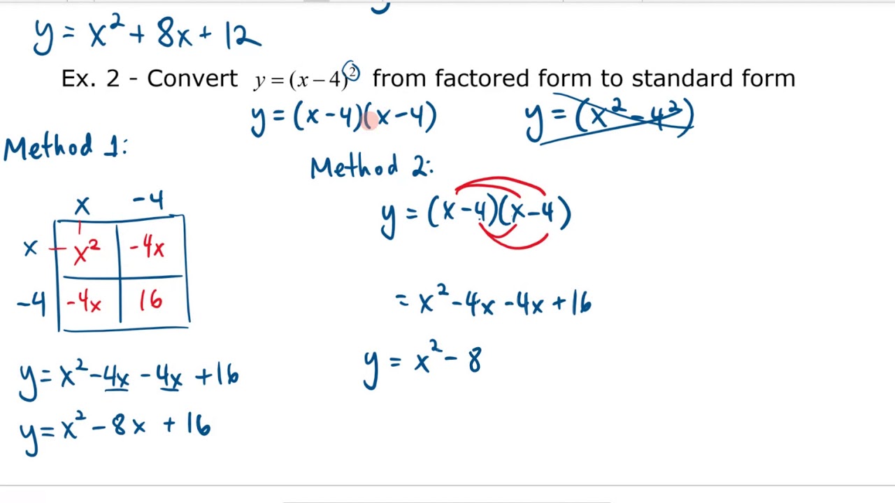 MPM2D Unit 3 Lesson 6 Factored To Standard Form Edited - YouTube