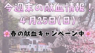 今週末の献血情報！！４月２５日(日)🌸春の献血キャンペーン中🌸