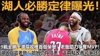 湖人必勝定律曝光！ 9戰全勝！刷爆多項記錄！濃眉收穫首個榮譽！老詹助力爭奪MVP！湖人官宣老詹！哈姆仍存隱患！兩大悍將成失意者！ 10戰8勝還得交易？佩林卡確實該選第二條路！這兩點改善可爭冠！