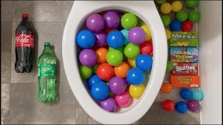 Will it Flush? - Coca Cola, Fanta, Mirinda Balloons and Plastic Balls with Lots of Candy