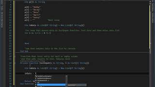 VB Array, List, Function, For loop, While loop