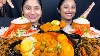 Eating Spicy Anda Gopi Aloo Matar Curry, Palak Sabzi with Rice Challenge| Food challenge| Punishment