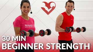 30 Min Beginner Strength Training at Home - Full Body Dumbbell Workout for Beginners with Weight