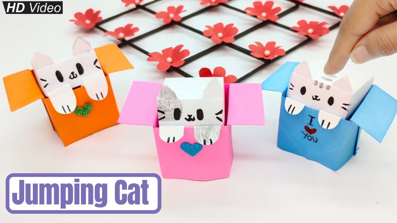 Origami Jumping Paper Cat In Box | How To Make Paper Jumping Cat | Easy ...