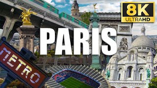 Paris 8K Ultra HD with soft piano music. Aerial drone relaxation.