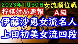 将棋対局速報▲伊藤沙恵女流名人(3勝0敗)ー△上田初美女流四段(1勝2敗) ヒューリック杯第３期女流順位戦Ａ級４回戦[相振り飛車]