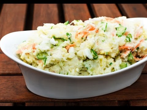 Japanese potato salad with cucumbers, carrots and red onion recipe