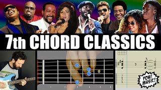 How to Play Eight Famous 7th Chord Song Progressions with TAB! (major 7, minor 7, dominant 7 etc.)