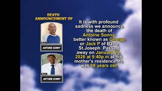 Antoine Sonny ~ Short Obituary