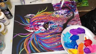 DA200 🐴 CRAZY HORSE OF COURSE!  🐴 Embellishing a Dirty Pour with DecoArt  with Sandra Lett 022920