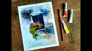 How to paint a windows and flowers in watercolor | Paint with david