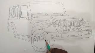 How to draw Mahindra THAR ROXX 5 doors car✏️ Pencil drawing