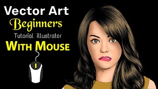 How to Draw Vector Art for Beginners | Vector Portrait Tutorial illustrator - With Mouse