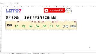 予想数字 第410回 LOTO7 ロト7 2021年3月12日 (金) HiromiTV