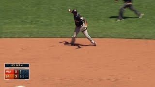 Hechavarria makes nice stop, running throw