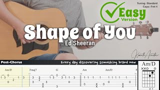Shape of You (Easy Version) - Ed Sheeran | Fingerstyle Guitar | TAB + Chords + Lyrics