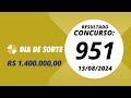 Dia de Sorte Resultado Concurso 951  13/08/2024  #resultadodiadesorte 951 #diadesortedehoje