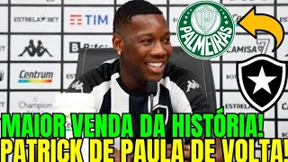 🚨BOMBA! MAIOR VENDA DA HISTÓRIA! PATRICK DE PAULA É DO PALMEIRAS! ÚLTIMAS NOTÍCIAS DO FOGÃO