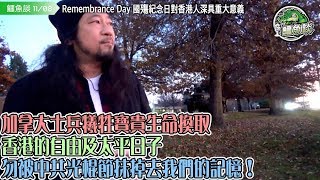 鱷魚談1108/11.11Remembrance Day國殤紀念日對香港人深具重大意義/英聯邦國家紀念為捍衛自由戰役中陣亡將士/勿忘加拿大士兵犧牲寶貴生命換取香港的自由勿被中共光棍節抹掉去我們的記憶