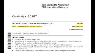 IGCSE ICT (0417) Paper 3 Data Analysis (Spreadsheet) May June 2022 Variant 32 | Microsoft Excel