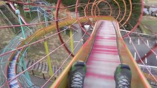 Riding the roller slide in Wajiki, Tokushima, Japan.