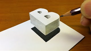 Very Easy!! How To Drawing 3D Floating Letter "B"  - Anamorphic Illusion - 3D Trick Art on paper
