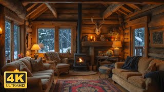 Rustic Winter Cabin Vibes ❄️ | Warm Fireplace, Cozy Ambience, and Snowfall Outside for Relaxation