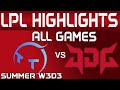 TT vs JDG Highlights ALL GAMES LPL Summer 2024 TT Gaming vs JD Gaming by Onivia