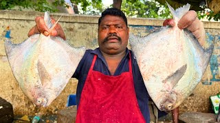 KASIMEDU 🔥 SPEED SELVAM | WHITE POMFRET FISH CUTTING VIDEO | IN KASIMEDU | FF CUTTING 🔪