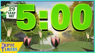5 Minute Leap Year 2024 Timer with relaxing music and Dancing Frogs!