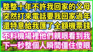 整整十年不許我回家的父母，突然打來電話要我回家過年，還特意給我匯了全額機票錢，不料機場裡他們親眼看到我，下一秒整個人瞬間僵住傻眼！#情感故事 #花開富貴 #感人故事 #深夜談話 #人生故事 #家庭故事