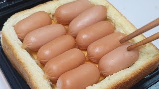 Cooking Cheese Vienna Sausages on a Waffle Machine